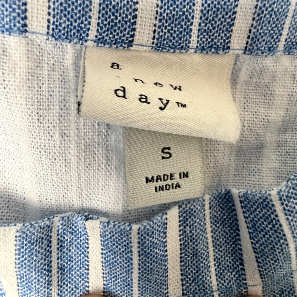 A New Day Mini Dress Women S Blue Striped Linen Blend Sleeveless Pockets Coastal - Picture 6 of 9